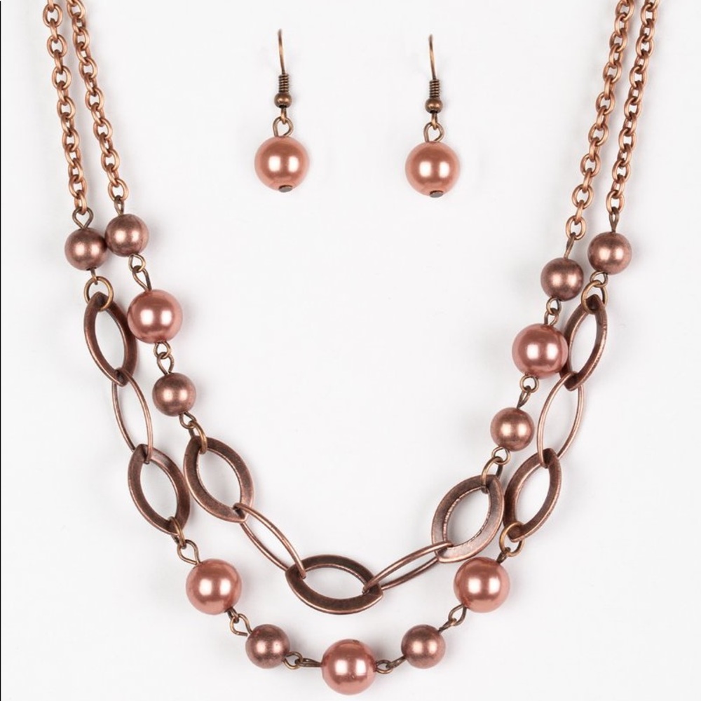 💙Copper Pearl Necklace Set with Bracelet - Picture 2 of 6